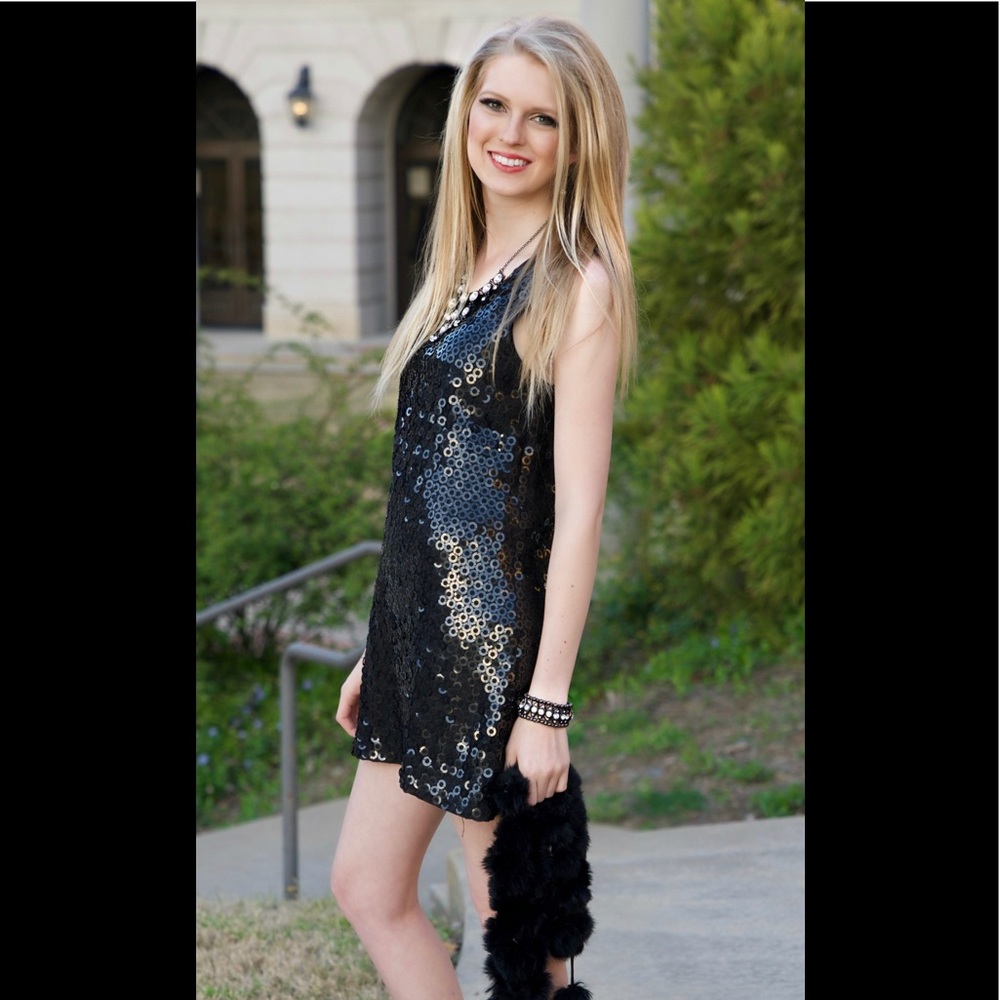 Black sequined mini dress